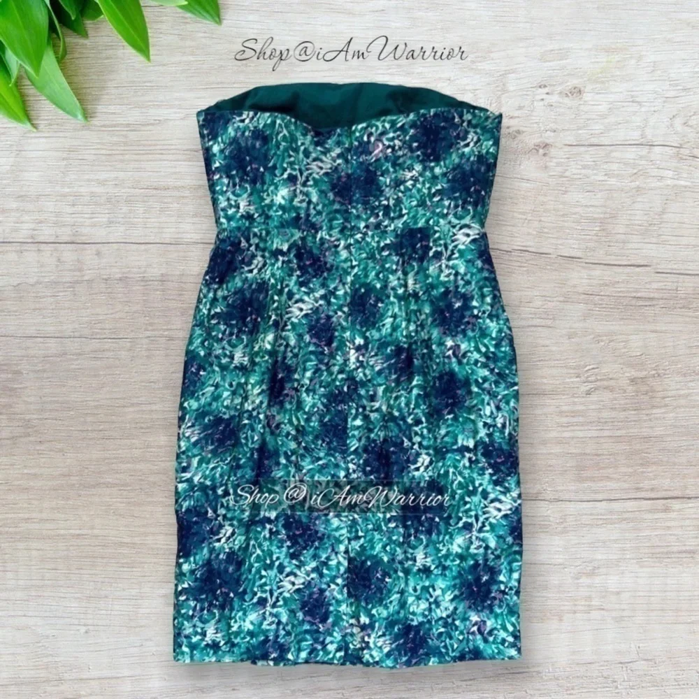 J.Crew Collection teal silk abstract floral strapless dress *shop@iamwarrior